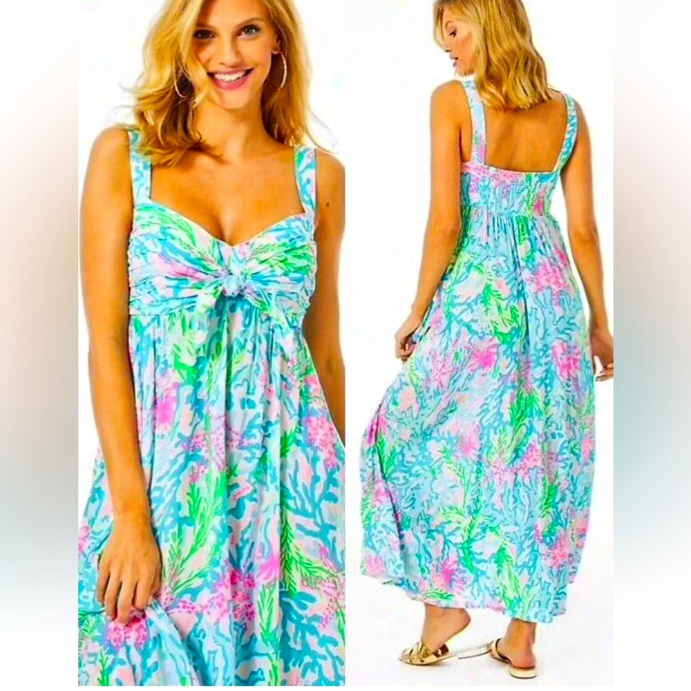 248.00 NWT LILLY PULITZER SABRINAH MIDI DRESS MULTI CORAL BAY GORGEOUS